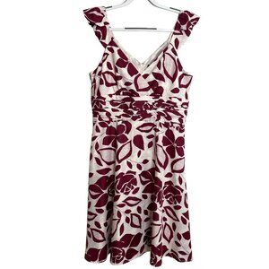 Chadwicks Red White Floral Fit & Flare Midi Sundress Womens 14 Sleeveless Dress